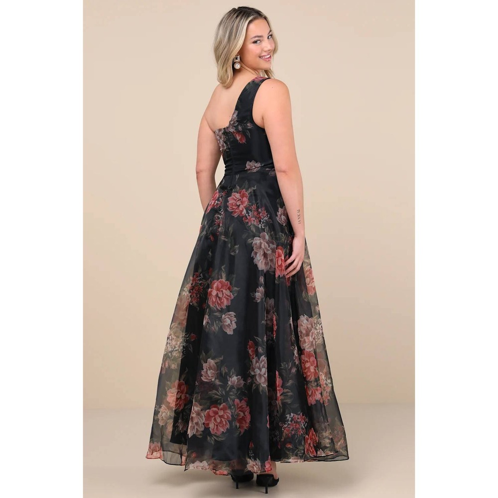 Lulus Truly Extraordinary Black Floral Organza One-Shoulder Maxi Dress Large - Picture 8 of 8